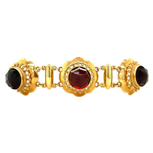 Gold booties bracelet with garnet 14 kt