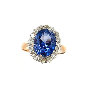 Gold ring with sapphire and diamond 20 krt/925