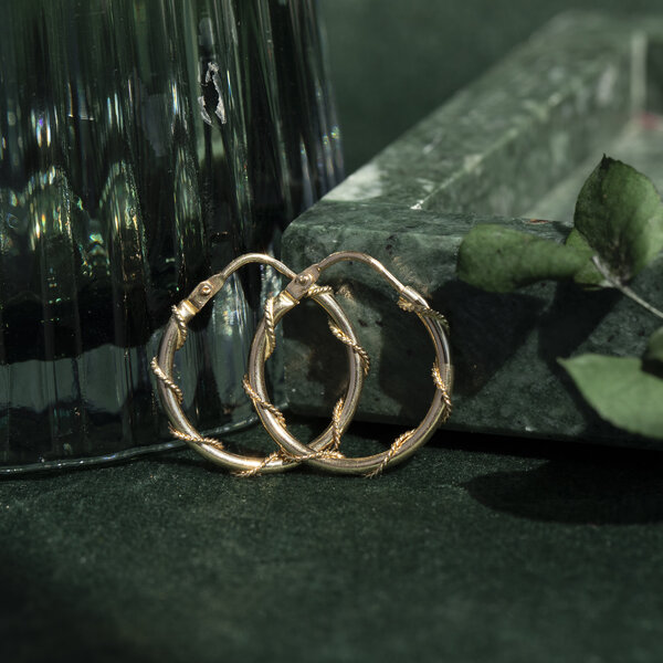 vintage Gouden fantasie oorringen 14 krt