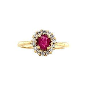 Gouden ring met robijn en diamant 14 krt