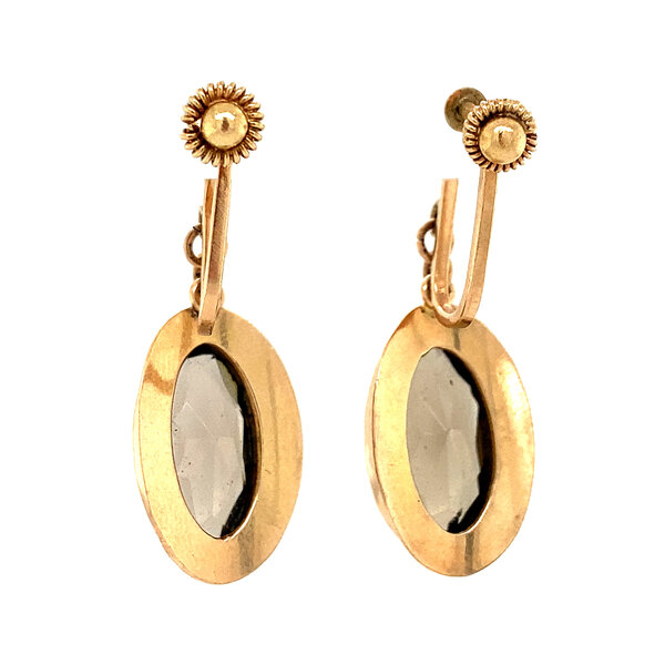 vintage Gouden oorhangers met rookkwarts 14 krt