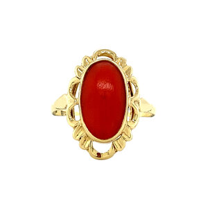 Gold ring with blood coral 14 carat