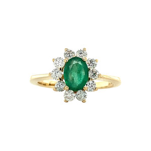 Gold ring with emerald and diamonds 14 krt