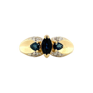 Gold ring with sapphire and diamond 14 krt