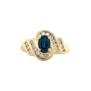 Gold ring with sapphire and diamond 14 krt