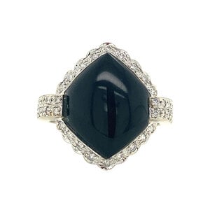 Witgouden ring met onyx en diamant 14 krt