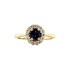 Gold ring with sapphire and diamond 14 krt