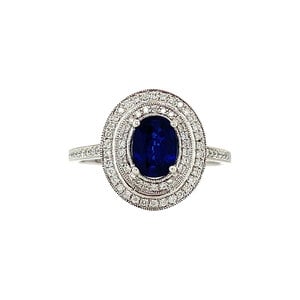 White gold ring with sapphire and diamond 18 ct