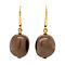 vintage Gouden oorhangers met bruin glas 14 krt
