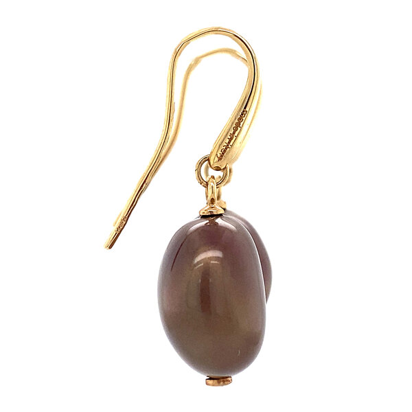 vintage Gouden oorhangers met bruin glas 14 krt