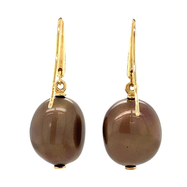 vintage Gouden oorhangers met bruin glas 14 krt