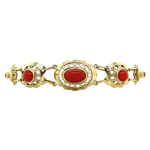 Gouden armband met bloedkoraal 14 krt