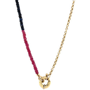Ruby, emerald and sapphire necklace 14 krt