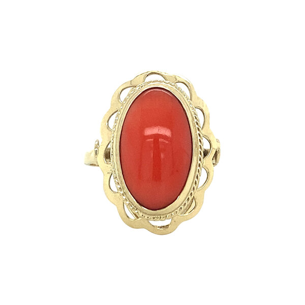 vintage Gouden ring met bloedkoraal 14 krt