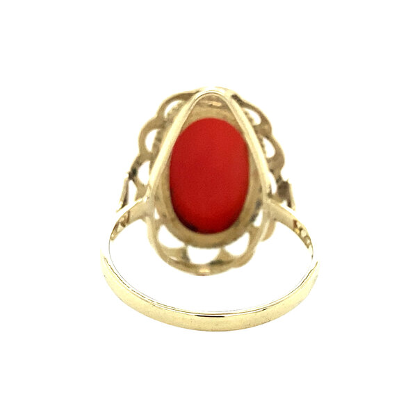 vintage Gouden ring met bloedkoraal 14 krt
