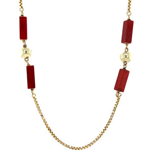 Gold ball necklace with carnelian 14 krt