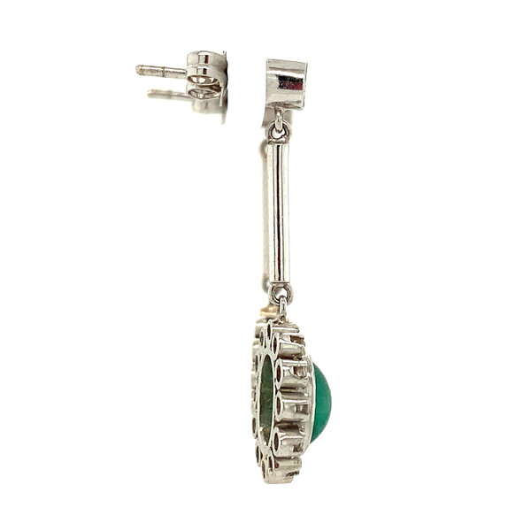 vintage Platina entourage oorhangers met smaragd en diamant 950