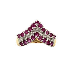 Gold ring with ruby and diamond 14 ct