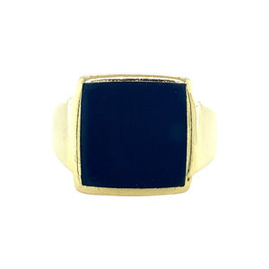 Gouden zegelring met blauwe laagsteen 14 krt