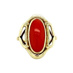 Gold ring with blood coral 14 carat
