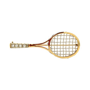 Gold tennis racket brooch with diamond 14 ct