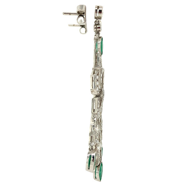 vintage Platina oorhangers met smaragd en diamant 950