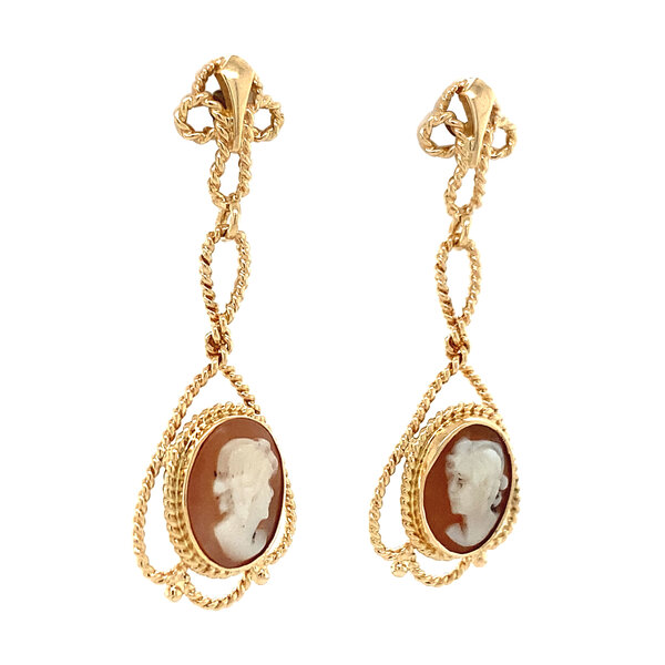 vintage Gouden oorhangers met camee 14 krt