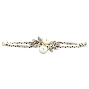 Witgouden armband met diamant en parel 14 krt
