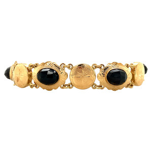 Golden booties bracelet with garnet 14 kt