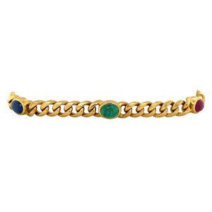 Gouden armband met saffier, smaragd en robijn 18 krt
