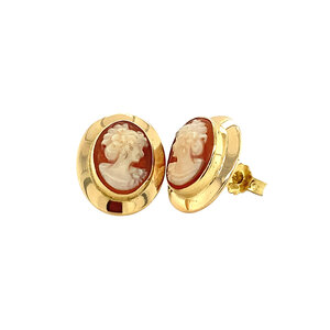 Gold ear studs with cameo 18 krt