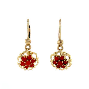 Gold earrings with blood coral 14 krt