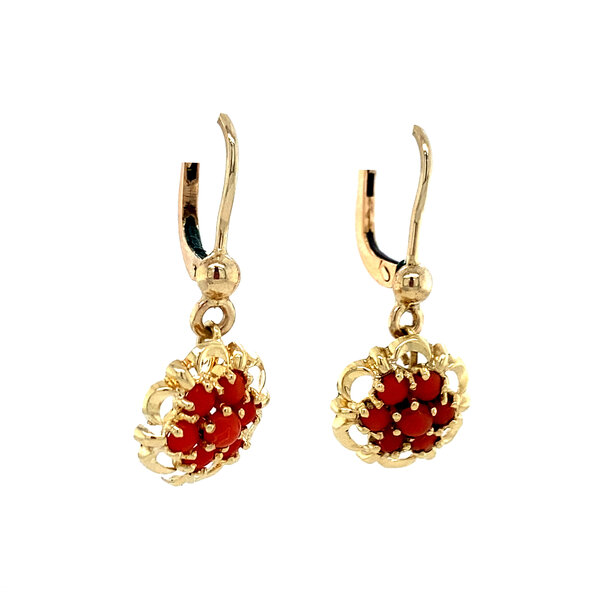 vintage Gold earrings with blood coral 14 krt