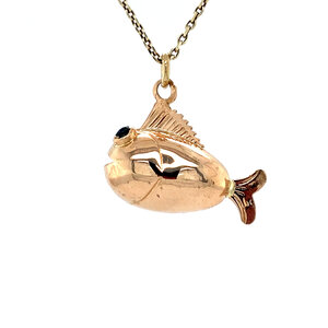 Gold fish pendant with colour stone 14 krt
