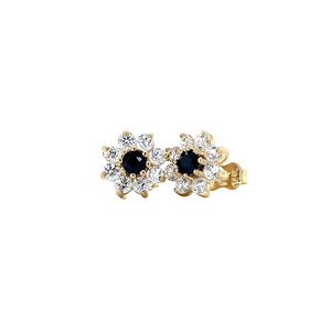 Gold ear studs with sapphire and zirconia 14 krt