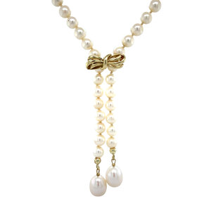 Pearl necklace with gold pearl clasp 14 krt