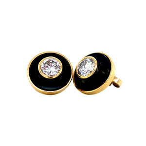 Gold stud earrings with onyx and diamond 18 ct