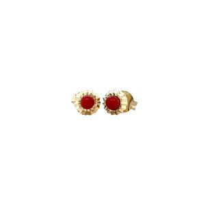 Gold stud earrings with blood coral 14 carat