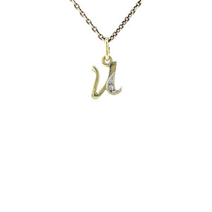 Gold letter U pendant with diamonds 14 krt
