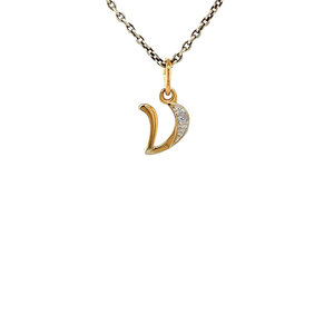 Gold letter V pendant with diamonds 14 krt