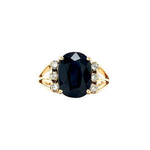 Gold ring with sapphire and diamond 14 krt
