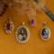 vintage Gold vintage pendant with zirconia and miniature painting 14 krt