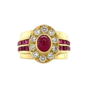 Gold ring with ruby and diamond 14 kt