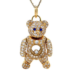 Gold bear pendant with zirconia and colored stone 14 kt