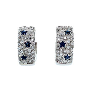 White gold earrings with sapphire and diamond 18 krt