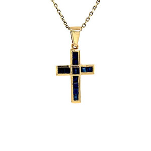 Gold cross pendant with sapphire 18 carat