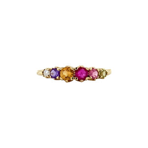 Gold ring with ruby, sapphire, spinel, colour stone and diamond 14 krt