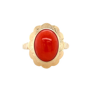 Gouden ring met bloedkoraal 14 krt
