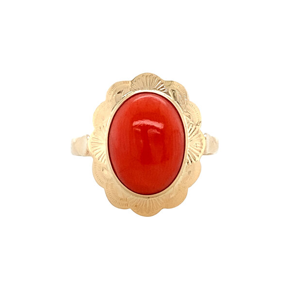 vintage Gouden vintage ring met bloedkoraal 14 krt