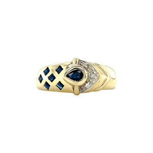Gold ring with sapphire and diamond 14 krt
